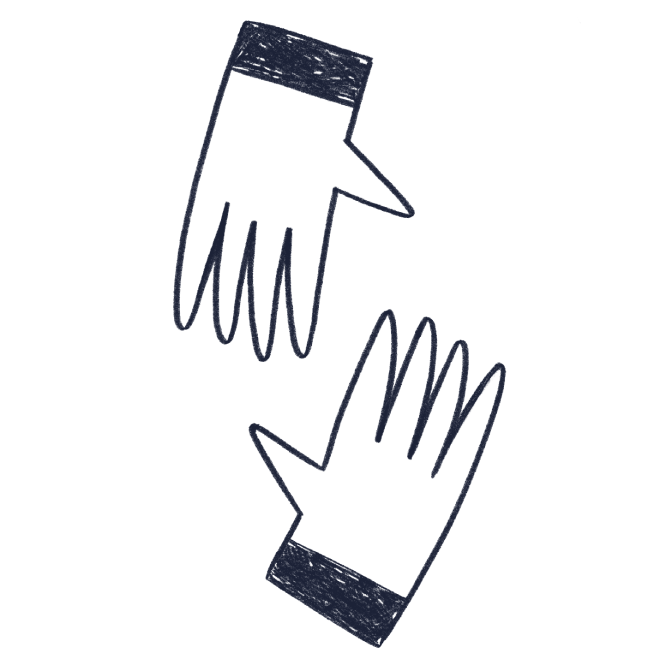 Blyantstegnet illustration af to hænder, der rækker ud efter hinanden.