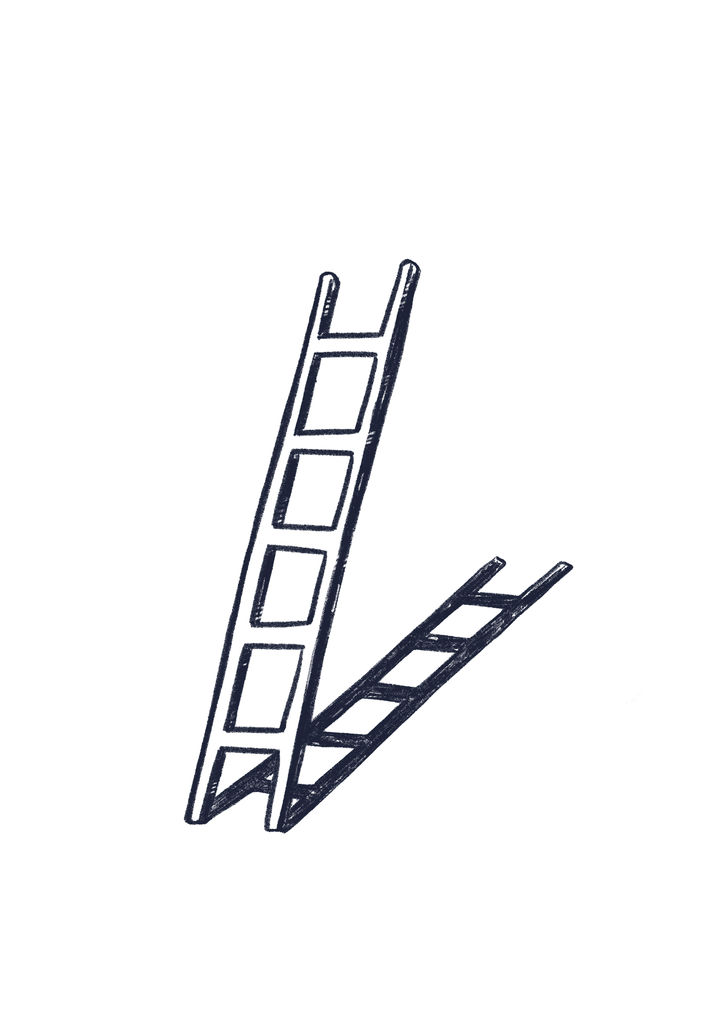 Blyantstegnet illustration af en stående stige med en skygge.