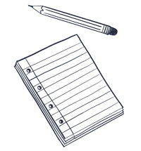 Blyantstegnet illustration af en linjeret blok og en blyant.