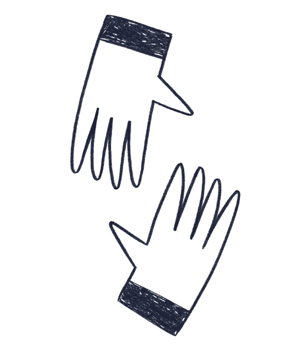 Blyantstegnet illustration af to hænder, der rækker ud efter hinanden.