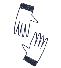 Blyantstegnet illustration af to hænder, der rækker ud efter hinanden.