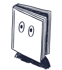 Blyantstegnet animation. Bog med øjne på omslaget.