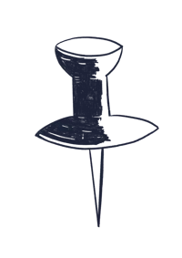 Blyantstegnet illustration af en knappenål.