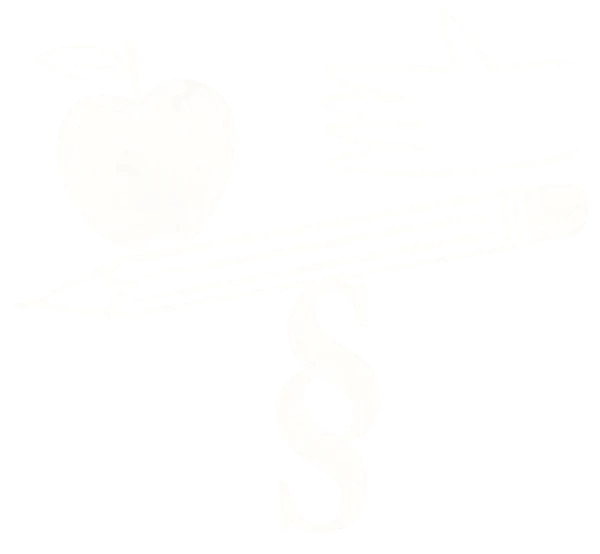 Blyantstegnet illustration i hvid. Et æble på en blyant, der balancerer på et paragraftegn, og en hånd, der rækker ud efter æblet..