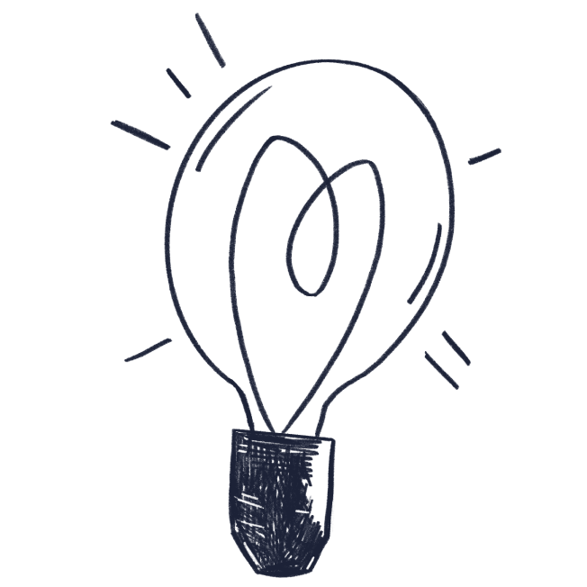 Blyantstegnet illustration af en lysende pære.